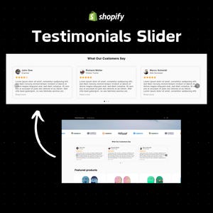 Könnte beinhalten: Screenshot einer Website mit einem Testimonial-Slider, der drei Kundenbewertungen zeigt. Der Slider ist mit "Was unsere Kunden sagen" beschriftet. Die Website verfügt außerdem über einen Abschnitt mit der Bezeichnung "Empfohlene Produkte".