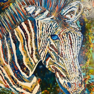 Zebra painting, animal art, wall art, home decor, hand painted canvas, modern art, colorful zebra, multicolored art, zebra closeup