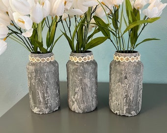 Mason jar centerpiece, flower vases, farmhouse decor, home decor, rustic decorations, crackle finish, mason jar arrangement, table decor