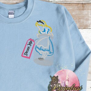 Embroidered Alice in wonderland drink bottle shirt or sweatshirt