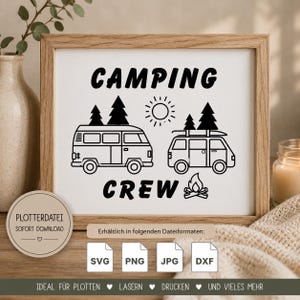 Plotter file Camping Crew – SVG Camper Van Caravan and Hiking and Mountains digital file for Cricut & Silhouette