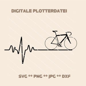 Plotterdatei Herzschlag Rennrad SVG – Rennrad-Motiv für Cricut und Silhouette – Schneidevorlage für DIY Projekte – Radsport Plottervorlage
