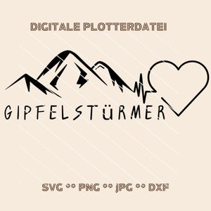 Arquivo de plotter de montanhas SVG, modelo de plotter de coração de alpinista de cume – motivo de montanha ao ar livre para Cricut e Silhouette – modelo de corte para projetos DIY