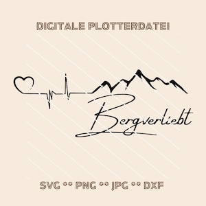 Archivo de trazador montañas SVG latido del corazón electrocardiograma amante de la montaña senderismo aventura al aire libre plantilla dxf camping amor por la montaña