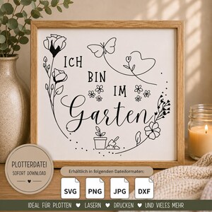 Plotterfil trädgårdsskylt "Jag är i trädgården" SVG digital nedladdning för Cricut och Silhouette, mall laser