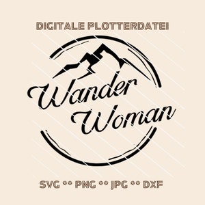 Arquivo de plotter Mulher viajante Grinalda Montanhas SVG download digital png jpg dxf mulher caminhante aventura ao ar livre acampamento caminhada montanha amor