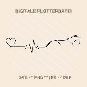 Heartbeat horse plotter file SVG – horse love, rider DIY gift, digital download, PNG, dxf, Cricut & Silhouette plotter template
