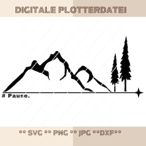 Archivo de trazador montañas rompen minimalista amante de la montaña con árboles descarga digital plantilla de corte archivo SVG PNG JPG DXF senderismo montaña amor