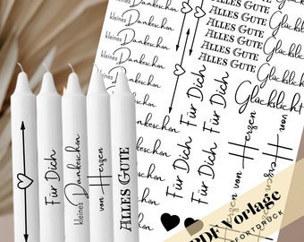 Thank you candle stickers, candle foil template for candles, waterslide decal for self-printing.