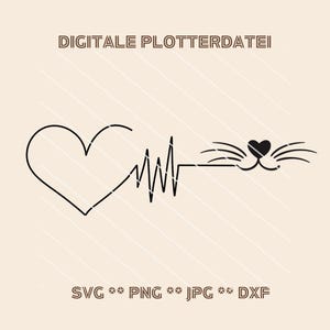 Plotterdatei SVG Herzschlag Hund Katze Schnauze  – Haustierliebe Herzschlag EKG, DIY Geschenk digitaler Download  Cricut Silhouette Vorlage