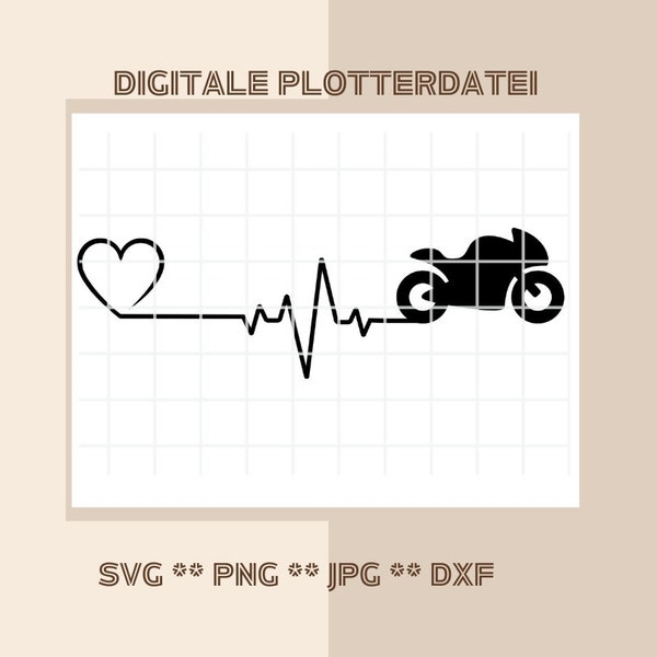 Plottdatei Heartbeat Herzschlag Motorrad Straße Druck Plotter jpg Datei Download Vorlage svg