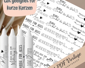Candle sticker for Mom (PDF template), waterslide decal, Mother's Day candle sticker for short candles