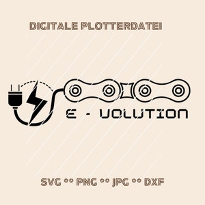 Arquivo de plotter E-Bike Evolution corrente com plugue digital para download de molde de corte arquivo ciclismo montanhas montanha amor