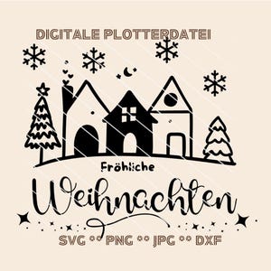 Christmas plotter file – Merry Christmas Houses SVG | Winter Village motif | Digital file for plotting