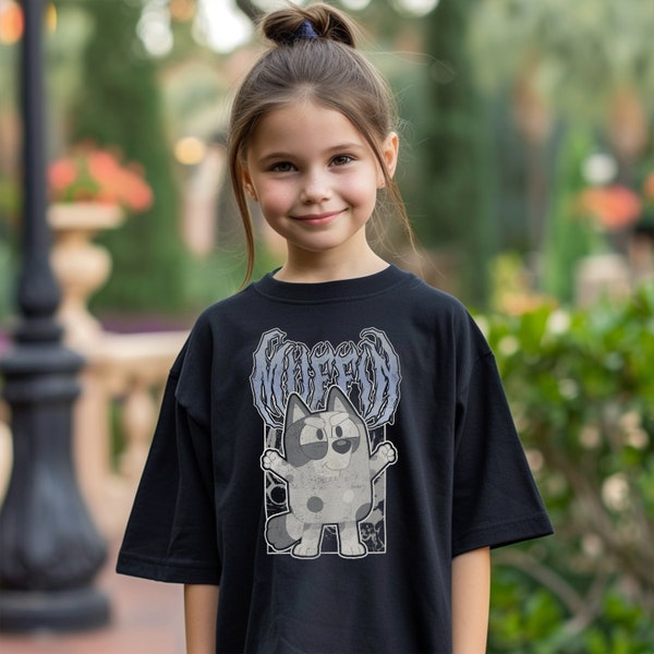 Bluey Muffin Kids Metal Shirt: Disney Goth Punk Tee Deathmetal Halloween, Cotton, Size S-XL