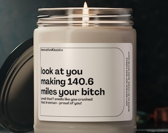Funny Ironman Triathlon Gift for Triathlete Ironman Race Gift Candle for Him Her Men Women Ironman Finisher Triathlon Decor Athletes 140.6