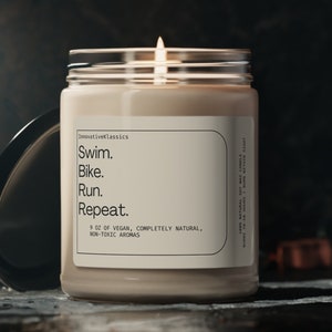 Swim Bike Run Repeat Triathlon Gift, Triathlete Gifts, Triathlon Candle, Congratulations on Your Triathlon, Iron Man Triathlon,Half Iron Man
