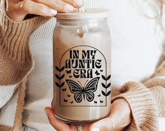 In My Auntie Era Iced Coffee Cup With Lid and Straw Aunt Glass Cup Soon To Be Auntie 16oz Custom Glass New Auntie Gift for Aunt from Niece