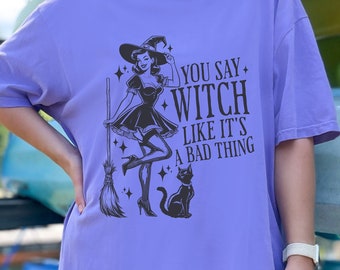 Halloween Witch Shirt for Women Vintage Halloween Womens TShirt Cute Retro Spooky Tee Comfort Colors Spooky Witchy Cat Fall Autumn Gifts Her