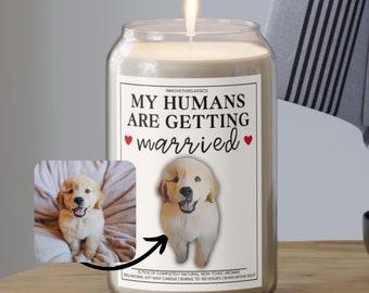 Regalo de compromiso de perro personalizado Compromiso de gato Vela de compromiso de mascota personalizada Mis seres humanos se van a casar Foto de perro Ella dijo que sí