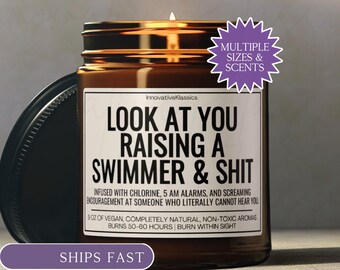 Funny Swim Mom Gifts Candle for Swim Mama Dad Birthday Christmas Present for Parent of Swimmer Sports Decor Gift School Swimming Swim Meets