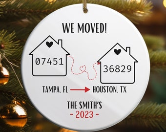 Moving Away Ornament, Moving Away Gift for Friends, Moving Away Gift for Family, We Moved, Moving Announcement, Custom Zip Code, Moving Gift