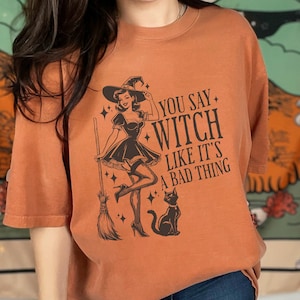 Halloween Witch Shirt for Women Vintage Halloween Womens TShirt Cute Retro Spooky Tee Comfort Colors Spooky Witchy Cat Fall Autumn Gifts Her