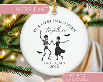 Custom Our First Halloween Together Gift for New Couples Personalized 1st Halloween Christmas Ornament Her Him Skeleton Boo Basket Stuffer