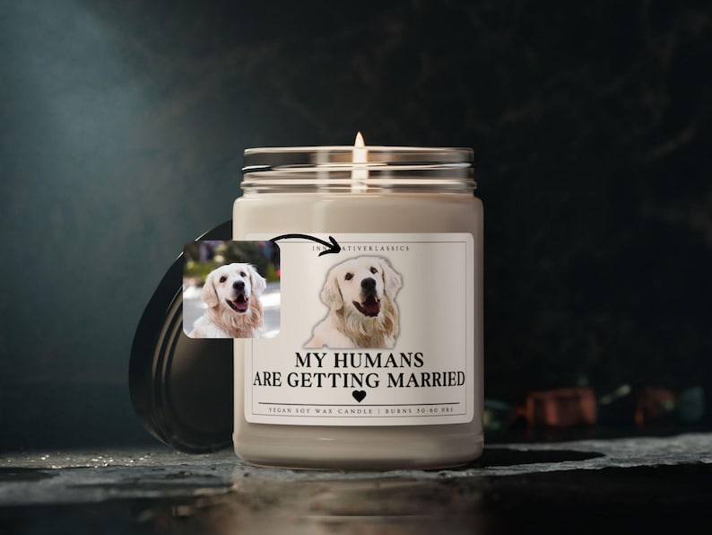 Custom Dog Engagement Gift Cat Engagement Custom Pet Engagement Candle Personalized My Humans Are Getting Married Dog Photo She Said Yes bild 1