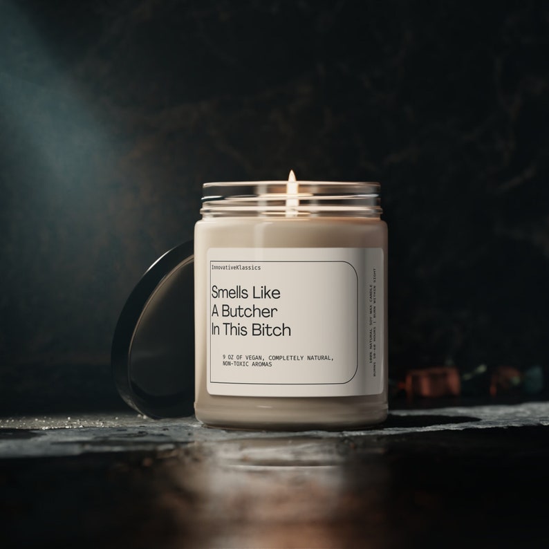 Smells Like a Butcher In This Bitch, Butcher Gifts, Gift for Butcher, Funny Butcher Candle, Butcher Christmas Gift, Butcher Gag Gifts Funny image 1