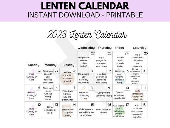 2023 40 Days Lent Calendar for Kids and Adults - Etsy