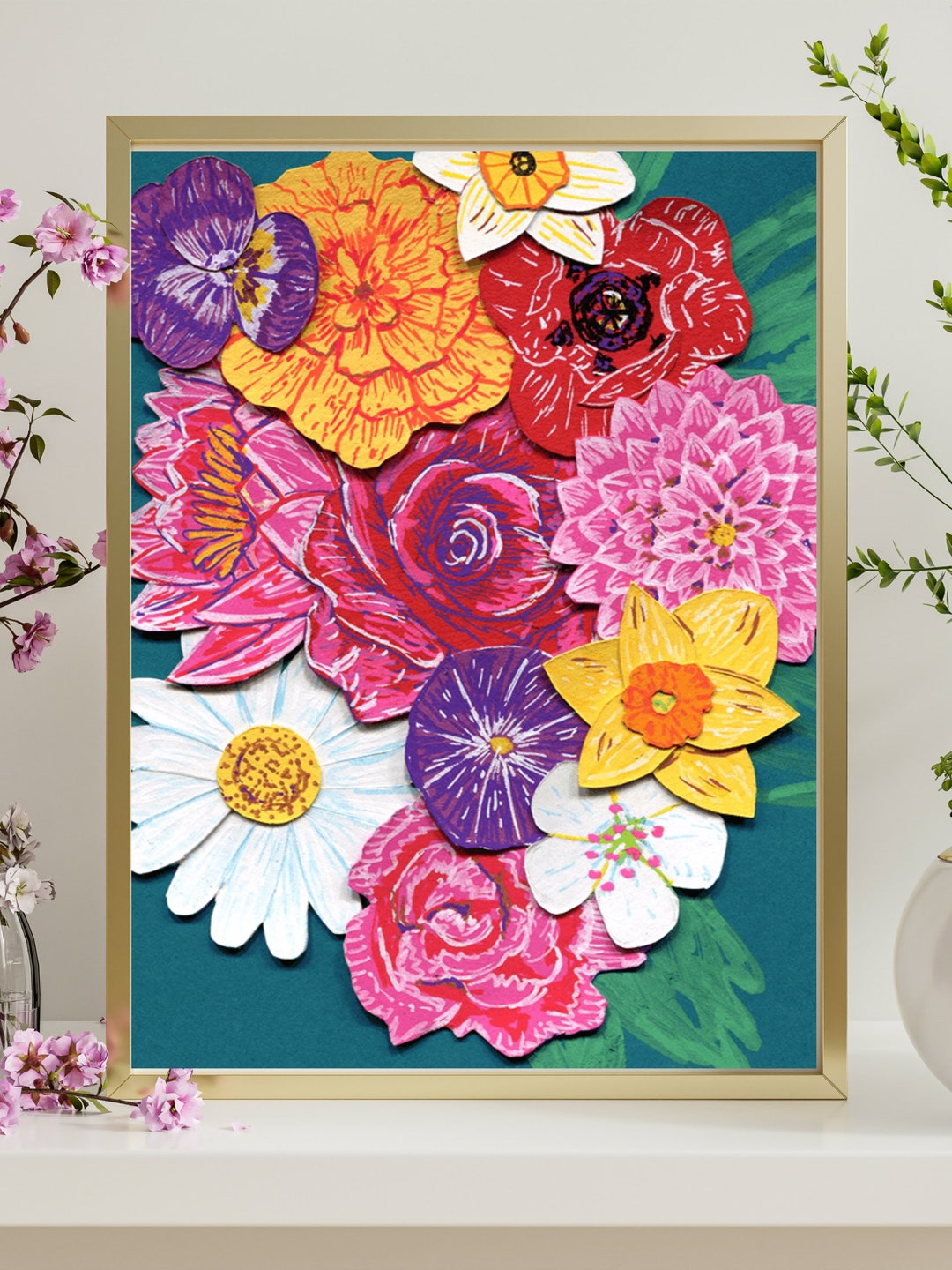 Printable Flower Bouquet Wall Art Floral Watercolor Decor Instant ...