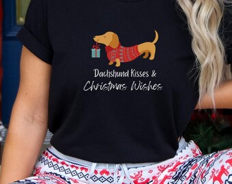 Dachshund kisses and Christmas wishes, Christmas, Dachshund, Wiener dog, green and red, Christmas Dachshund, dog shirt, Christmas dogs, kiss