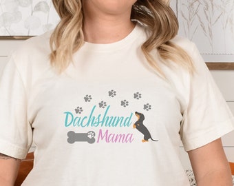 Dachshund t-shirt, Dachshund mama, doxie, weiner dog, paw prints, dachshund lover, puppy, dog, bone, mama, dog mom, bella and canvas, paws