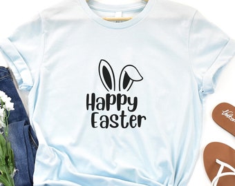 Easter shirt, happy easter, bunny ears, simply shirt, pastel colors, family easter shirt, happy, colorful, April, light and fun, holiday