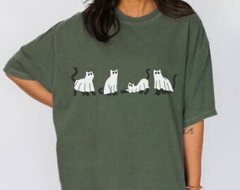 Ghost Cat shirt, cats, fall shirt, Halloween shirt, Comfort Colors fall shirt, ghosts, cute Halloween, oversized.