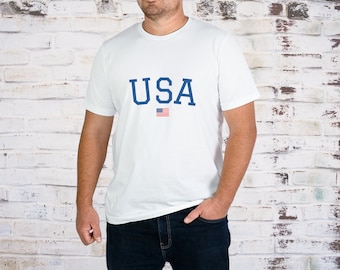 USA flag shirt, Fourth of July shirt, Independence Day, Unisex shirt, Patriotic, USA, America, Retro style, white, navy, grey, American flag