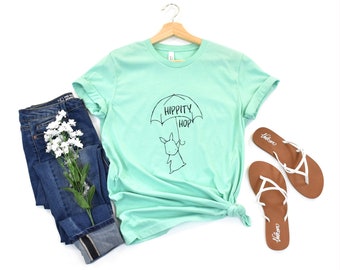 Hippity Hop shirt, Easter tee, Happy Easter, pastel colors, Spring t-shirt, simple cute shirt, bunny umbrella, cute gift for friends, happy