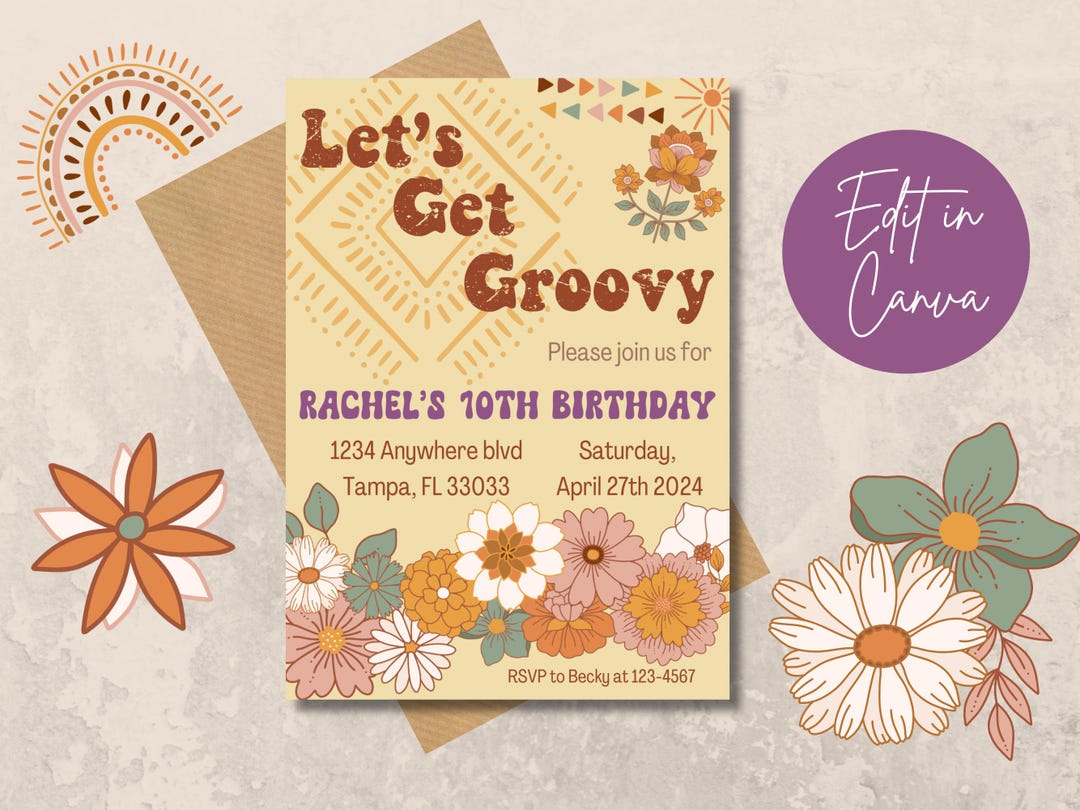 Let's Get Groovy Birthday Invitation, Birthday Invite, Boho, Groovy ...