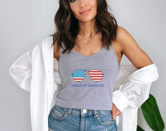 Fourth of July tank | Red, White and Blue | American Flag | Made in America shirt | Independence Day | Sunglasses | Slim fit tank | USA |