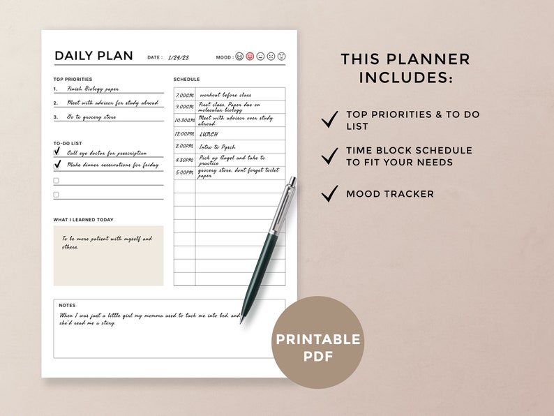 24 Hour Daily Planner Printable Goodnotes Template Digital Etsy