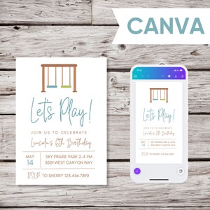 Playground Park Birthday Invite Instant Download Canva Editable Template