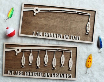 Hooked on Grandpa, Hooked on Dad, Fishing Lure Fathers Day Sign,  Father's Day Gift, Grandfather Gift, Personalized Father's Day Gift