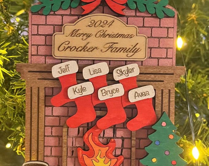Christmas Family Stocking | Wooden Christmas Ornament | Personalized | Tree Decorations | Gift Ideas | Rustic Farmhouse | Cozy Fireplace