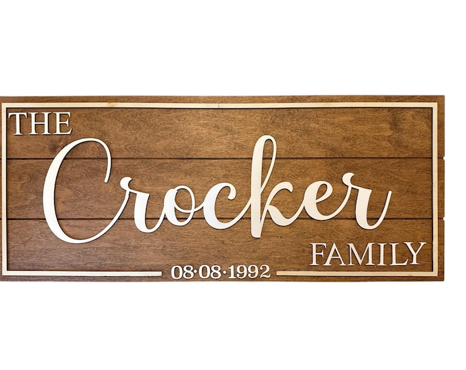 3D Custom Family Name Sign with Established Date – 24x10 Personalized Last Name Wood Sign – Wedding Gift, Housewarming, Rustic Home Decor