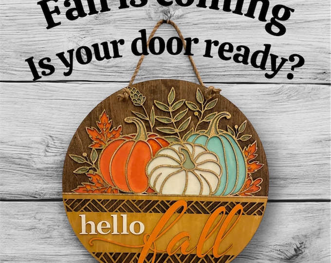 Hello Fall Pumpkin Door Hanger: Hand-Painted Wood Autumn Decor