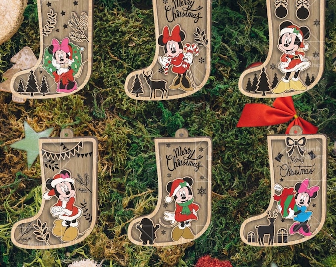 Christmas Mouse - Wooden Christmas Ornament - Tree Decorations - Gift Ideas - Ornament Exchange - Minnie - Stocken Shaped