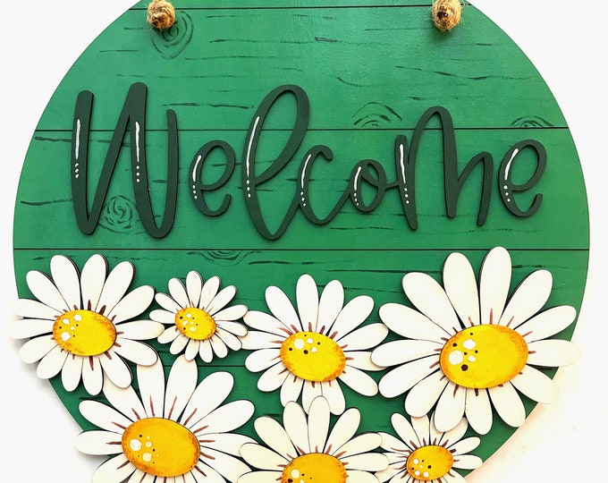 Welcome - Front Door Decor - Wild Summer Daisy Flowers Door Hanger - Front Porch Sign - Front Door Plaque - Wall Art