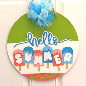 Hello Summer Door Hanger: Popsicle Welcome Sign with Bow