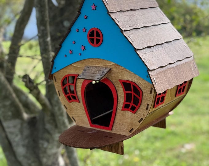Whimsical Handmade Laser Cut Birdhouse | Unique Wooden Cottage for Garden & Indoor Decor | Garden Art | Fairy House | DIY Project